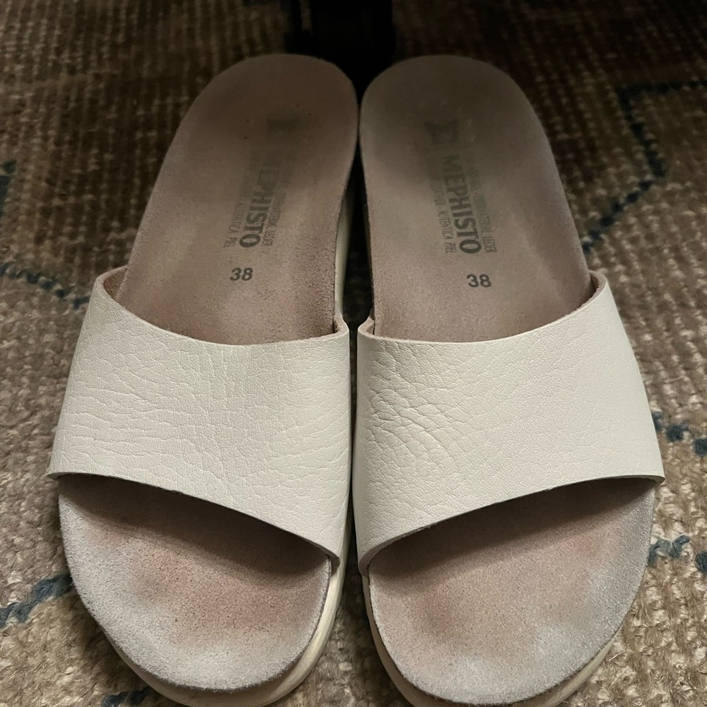 Mephisto White Leather Cork Footbed Slide Sandals Womens 38 Comfort Shoes - Picture 4 of 6